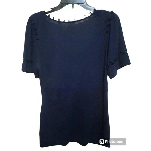 ANTHROPOLOGIE Mermaid Top Blue Short Sleeve 3D Flowers 100% Modal Size XL - Picture 2 of 4